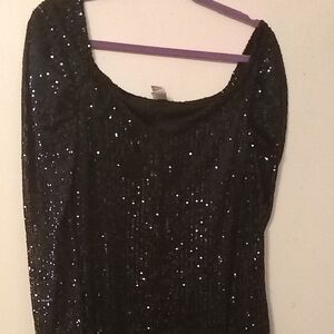 Elegant Black Sequin Long Sleeve Dress